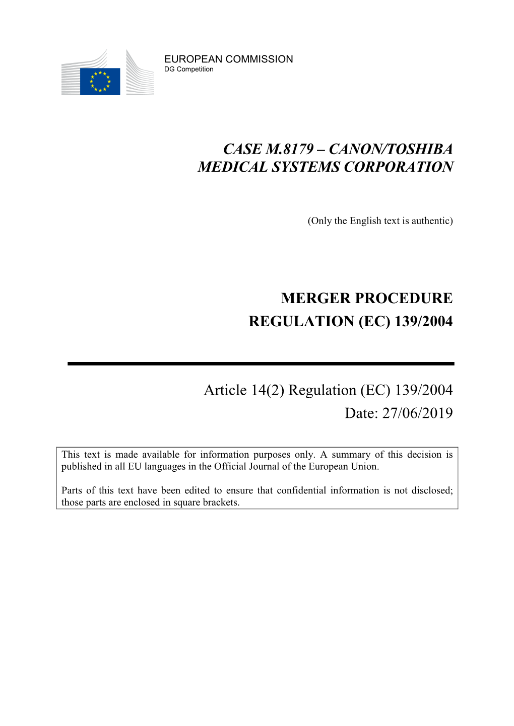 Canon / Toshiba Medical Systems Corporation, Article 14(2) Procedure)