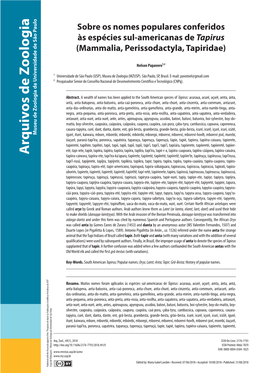 Sobre Os Nomes Populares Conferidos Às Espécies Sul-Americanas De Tapirus (Mammalia, Perissodactyla, Tapiridae)