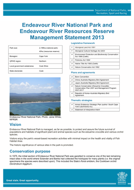 Endeavour River National Park and Endeavour River Resources Reserve Management Statement 2013 Legislative Framework