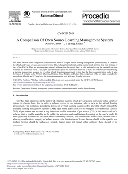 A Comparison of Open Source Learning Management Systems Nadire Cavus a *, Teyang Zabadi B