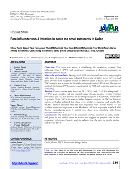 Para Influenza Virus 3 Infection in Cattle and Small Ruminants in Sudan