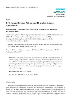 DFB Lasers Between 760 Nm and 16 Μm for Sensing Applications