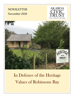 In Defence of the Heritage Values of Robinsons Bay