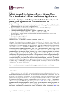 Pulsed Current Electrodeposition of Silicon Thin Films Anodes for Lithium Ion Battery Applications