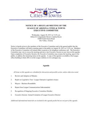 Notice of a Regular Meeting of the League of Arizona Cities & Towns Executive Committee
