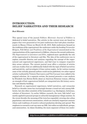 Introduction: Belief Narratives and Their Research