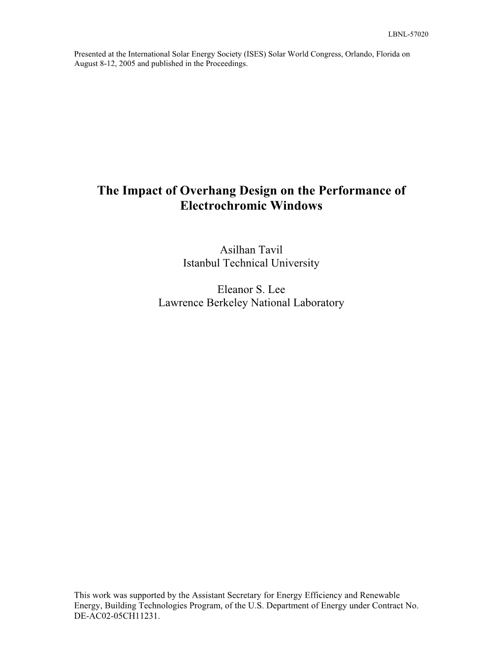 The Impact of Overhang Design on the Performance of Electrochromic Windows