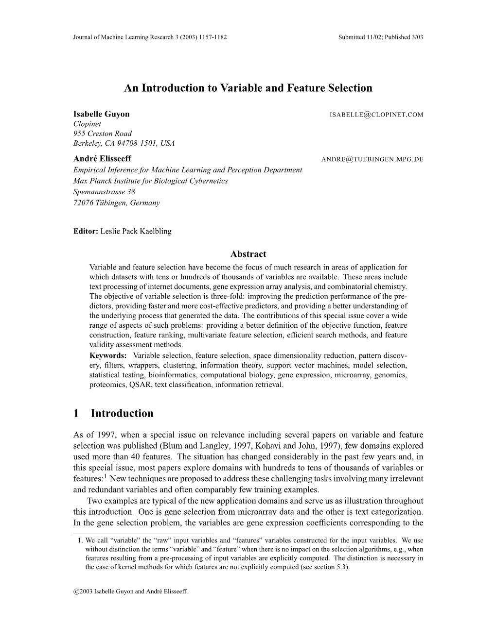 An Introduction to Variable and Feature Selection