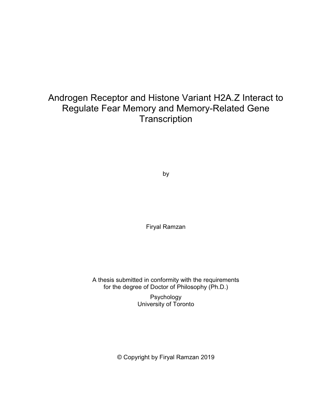 Androgen Receptor and Histone Variant H2A.Z Interact to Regulate Fear Memory and Memory-Related Gene Transcription