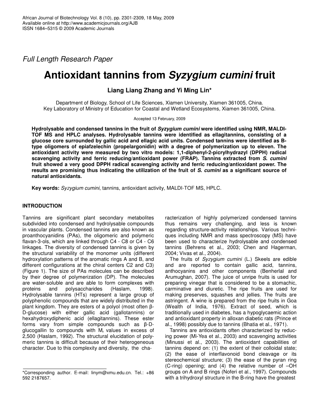 Antioxidant Tannins from Syzygium Cumini Fruit