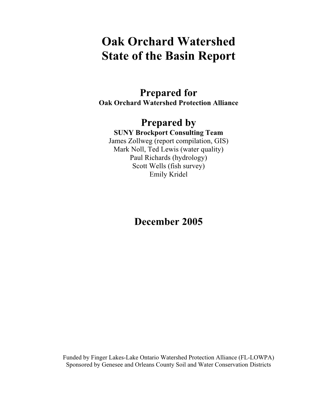 Oak Orchard Watershed State of the Basin Report