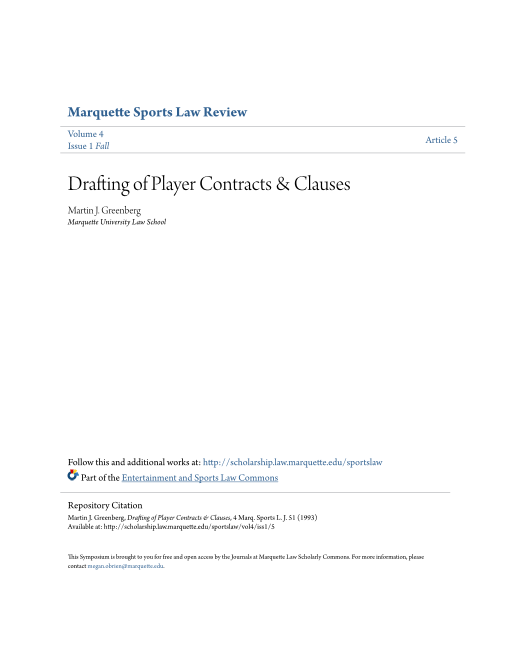 Drafting of Player Contracts & Clauses