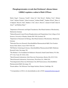 Phosphoproteomics Reveals That Parkinson's Disease Kinase LRRK2 Regulates a Subset of Rab Gtpases