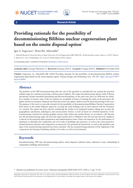 Providing Rationale for the Possibility of Decommissioning Bilibino