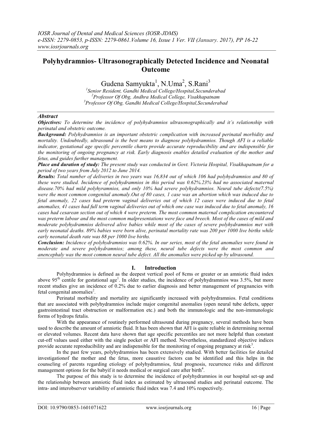 Polyhydramnios- Ultrasonographically Detected Incidence and Neonatal Outcome