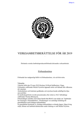 Verksamhetsberättelse För År 2019