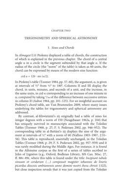 Trigonometry and Spherical Astronomy 1. Sines and Chords