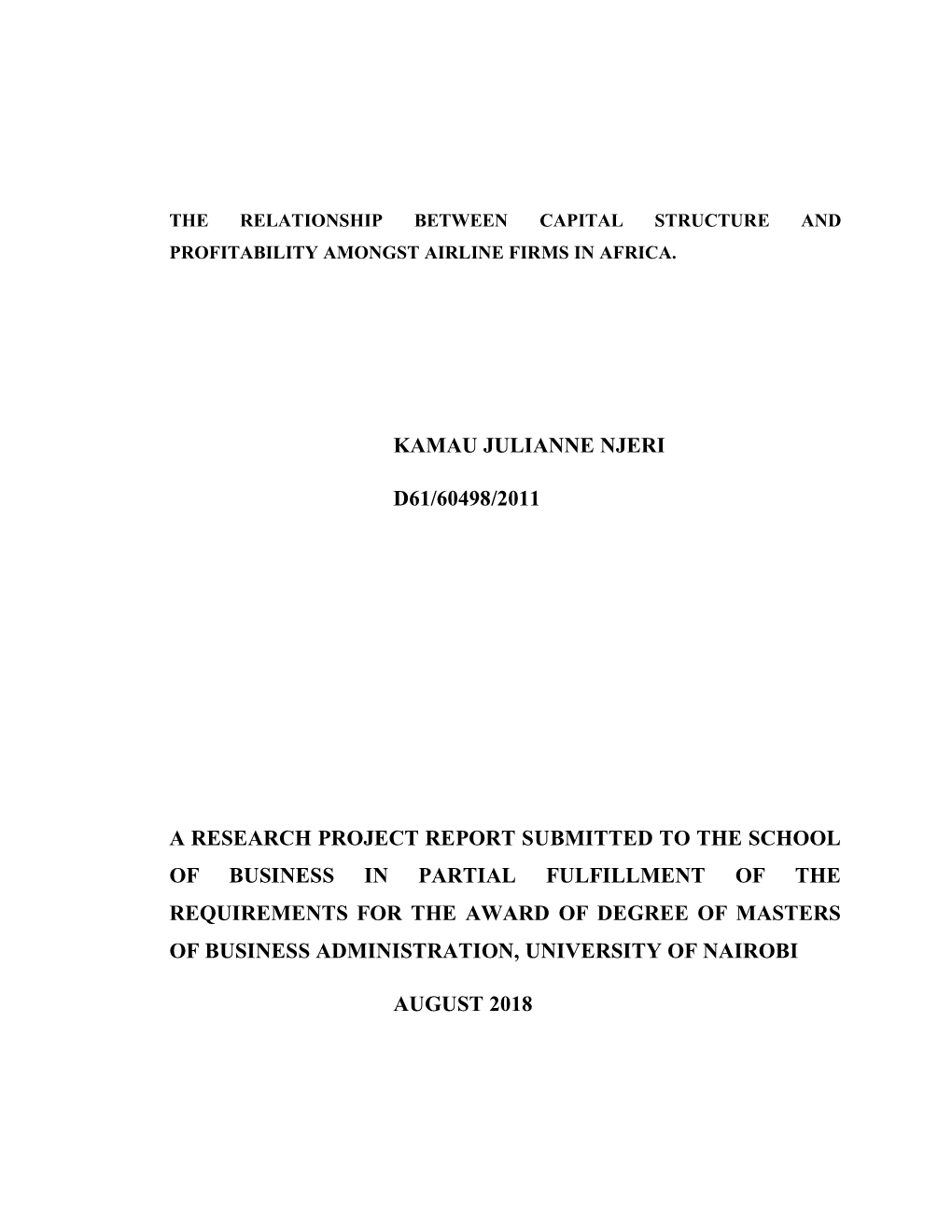 The Relationship Between Capital Structure and Profitability Amongst Airline Firms in Africa