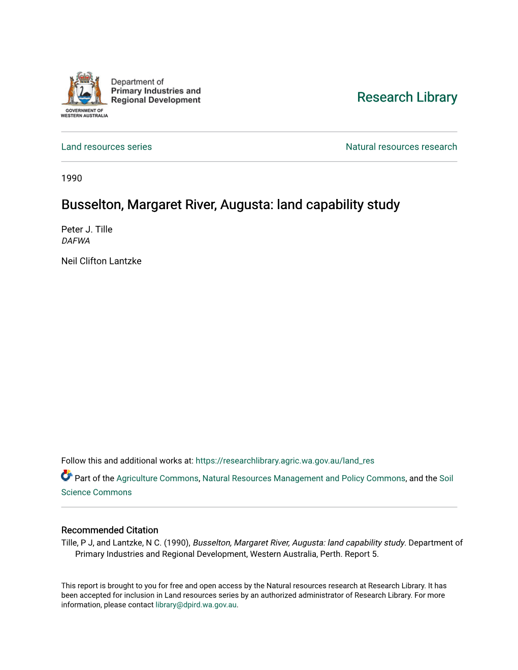 Busselton, Margaret River, Augusta: Land Capability Study