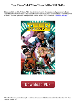Teen Titans Vol 4 When Titans Fall by Will Pfeifer
