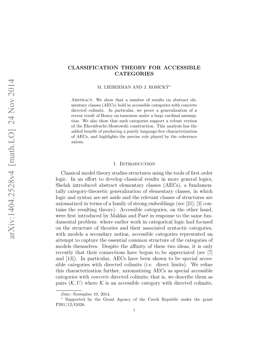 Classification Theory for Accessible Categories