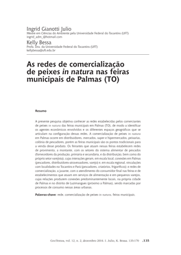 As Redes De Comercialização De Peixes in Natura Nas Feiras Municipais De Palmas (TO)