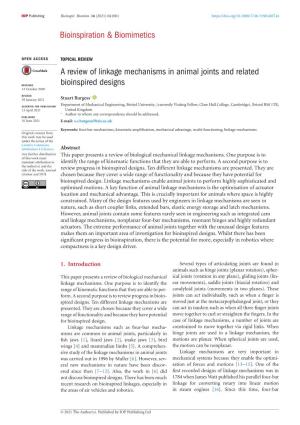 A Review of Linkage Mechanisms in Animal Joints and Related