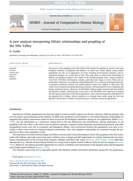 A New Analysis Interpreting Nilotic Relationships and Peopling of the Nile Valley