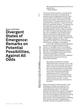 Divergent States of Emergence: Remarks on Potential Possibilities