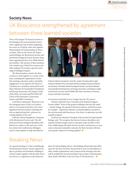 Society News UK Bioscience Strengthened by Agreement Between Three Learned Societies