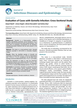 Evaluation of Cases with Gemella Infection: Cross-Sectional Study Selçuk Nazik1*, Esma Cingöz2, Ahmet Rıza Şahin1 and Selma Ateş1