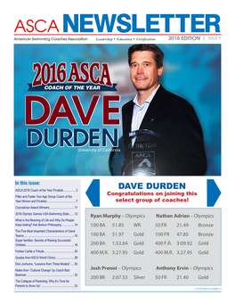 NEWSLETTER American Swimming Coaches Association Leadership • Education • Certification 2016 EDITION | ISSUE 9