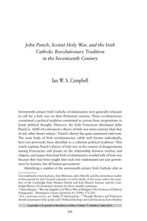 John Punch, Scotist Holy War, and the Irish Catholic Revolutionary Tradition in the Seventeenth Century
