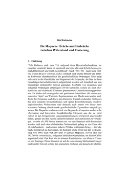 Die Mapuche: Brüche Und Einbrüche Zwischen Widerstand Und Eroberung