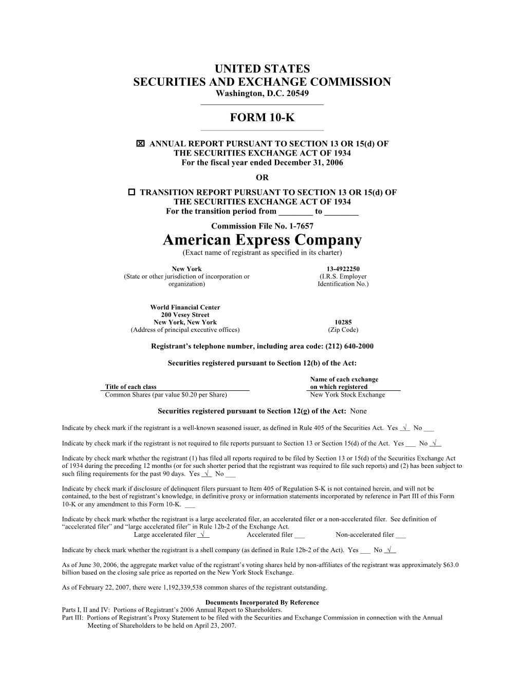 American Express Company (Exact Name of Registrant As Specified in Its Charter)