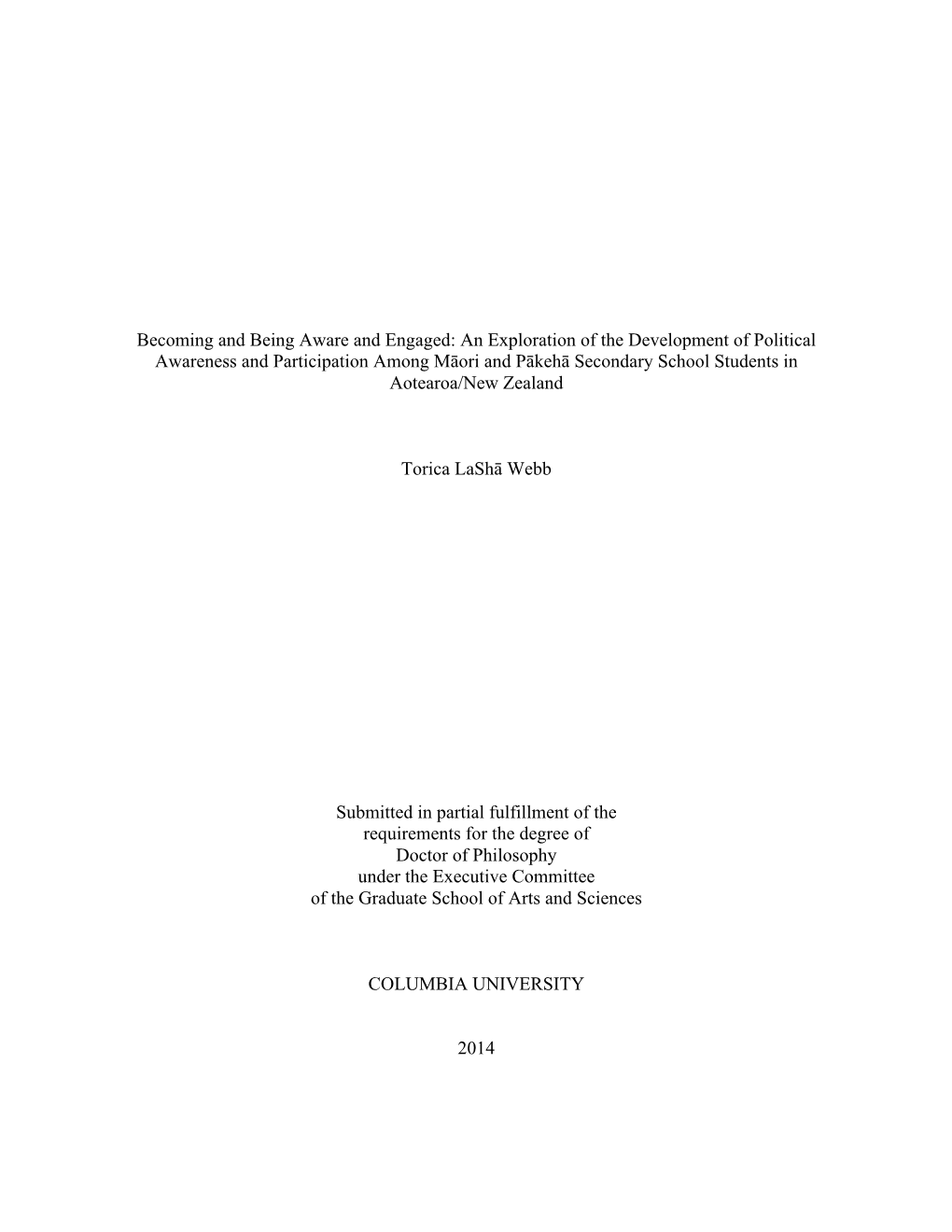 An Exploration of the Development of Political Awareness and Participation Among Māori and Pākehā Secondary School Students in Aotearoa/New Zealand