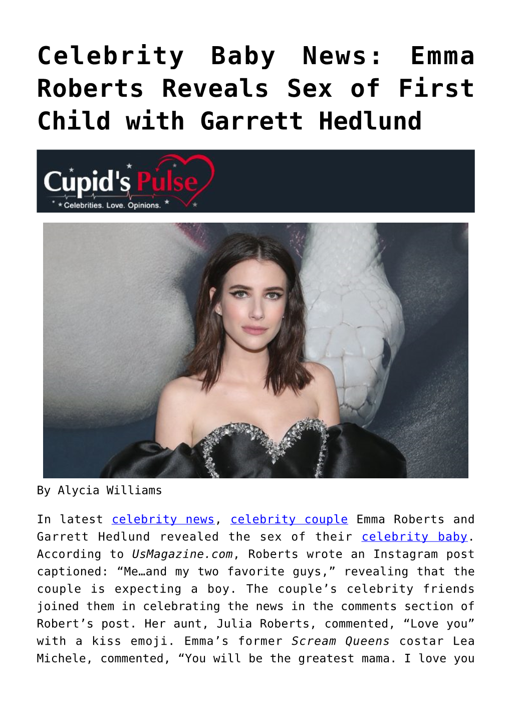 Celebrity Baby News: Emma Roberts Reveals Sex of First Child with Garrett Hedlund