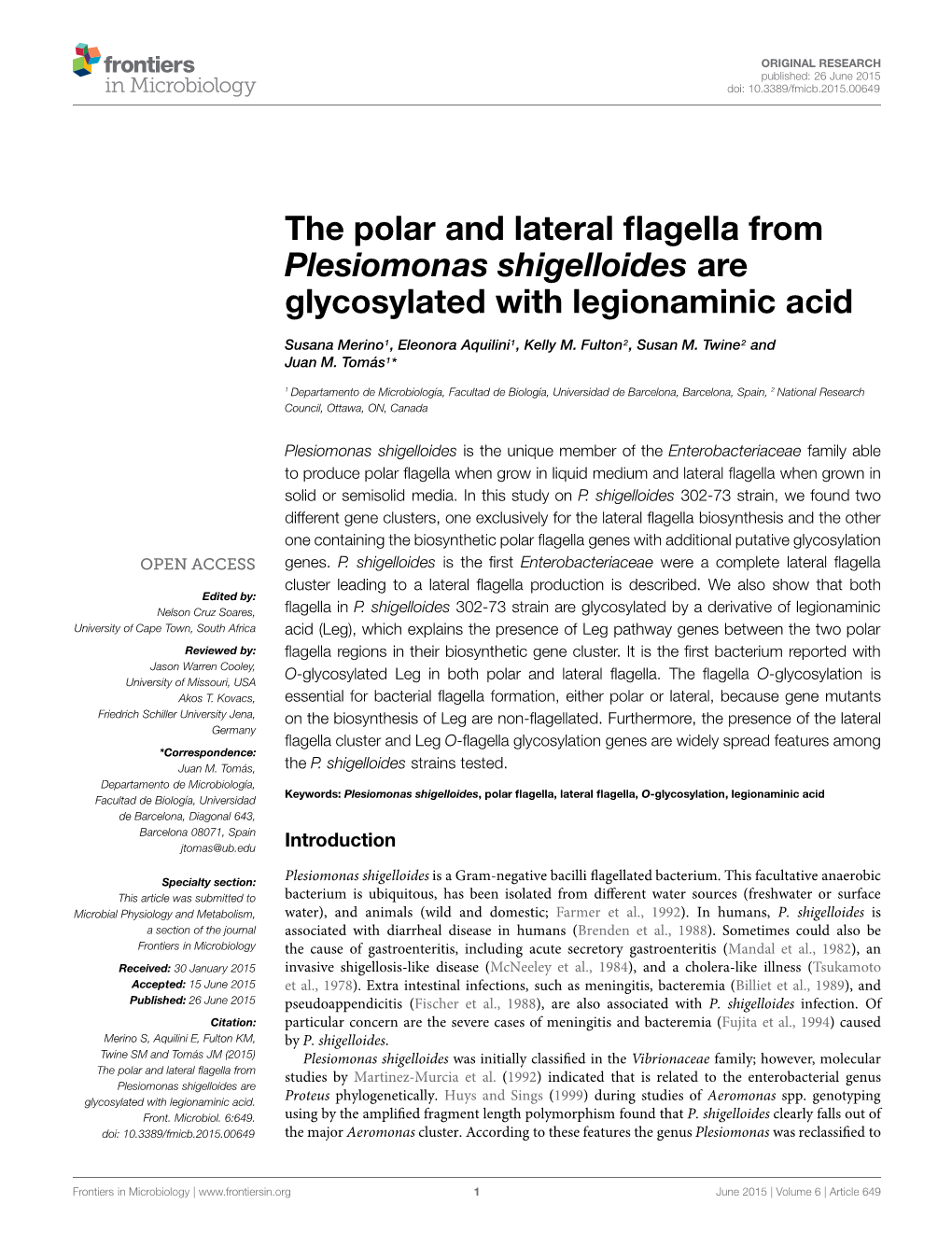 The Polar and Lateral Flagella from Plesiomonas Shigelloides Are