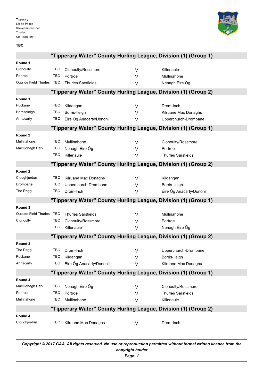 GAA Competition Report