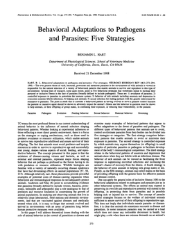 Behavioral Adaptations to Pathogens and Parasites: Five Strategies