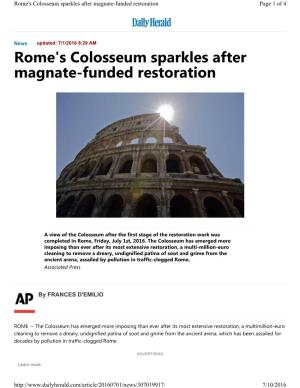 Rome's Colosseum Sparkles After Magnate-Funded Restoration