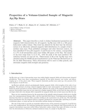 Properties of a Volume-Limited Sample of Magnetic Ap/Bp Stars
