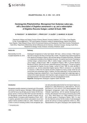 Platyhelminthes: Monogenea) from Sudanese Labeo Spp., with a Description of Dogielius Sennarensis N
