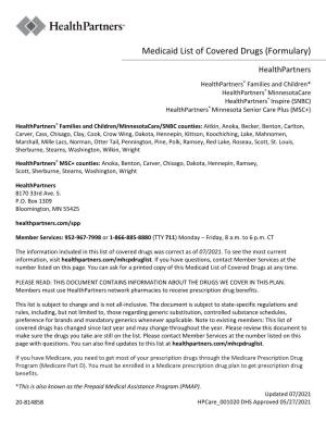 Medicaid List of Covered Drugs (Formulary)