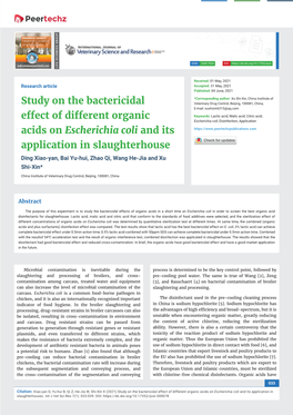 Study on the Bactericidal Effect of Different Organic Acids on Escherichia Coli and Its Application in Slaughterhousec