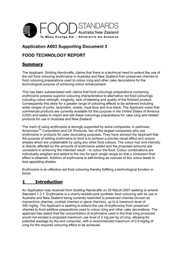 Application A603 Supporting Document 3 FOOD TECHNOLOGY