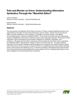 Pain and Murder As Voice: Understanding Alternative Symbolics Through the “Blackfish Effect”
