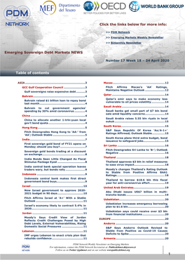 Emerging Sovereign Debt Markets NEWS Table of Contents