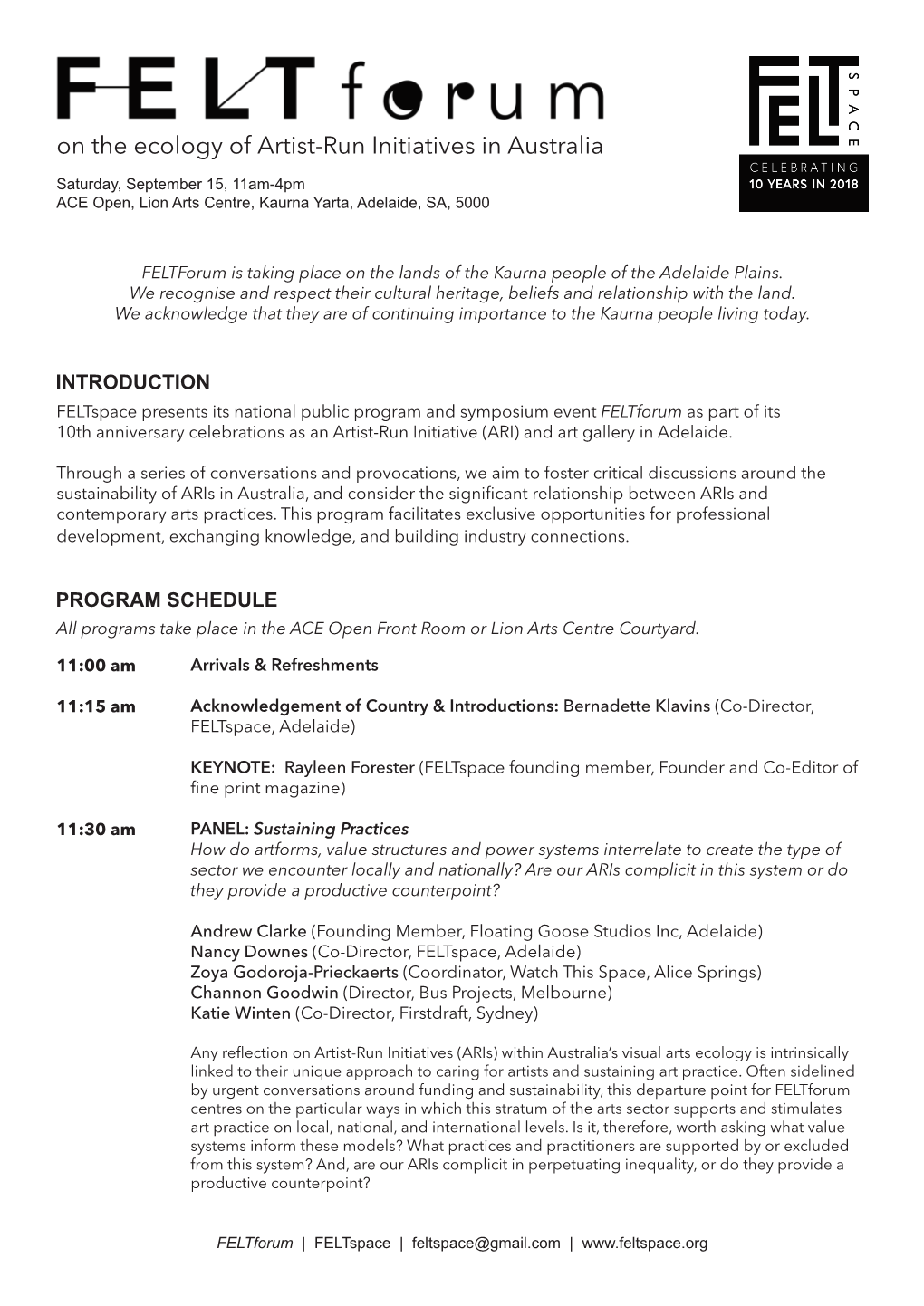 On the Ecology of Artist-Run Initiatives in Australia Saturday, September 15, 11Am-4Pm ACE Open, Lion Arts Centre, Kaurna Yarta, Adelaide, SA, 5000