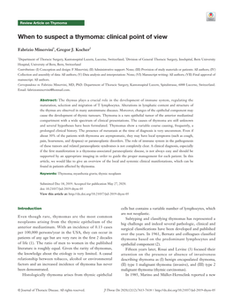 When to Suspect a Thymoma: Clinical Point of View